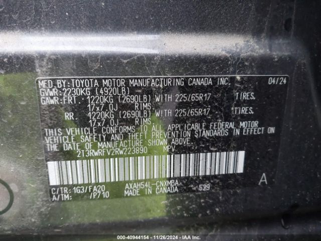 2T3RWRFV2RW223890 Toyota Rav4 Hybrid Xle