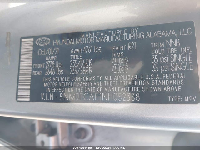 Hyundai TUCSON SEL 2022 5NMJFCAE1NH052338 Image 9