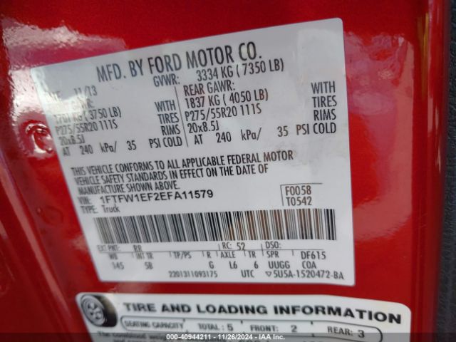 1FTFW1EF2EFA11579 Ford F-150 Fx4