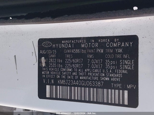 KM8J23A40GU063387 Hyundai TUCSON SE