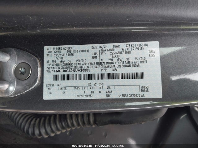 1FMCU0G60NUA20885 Ford ESCAPE SE