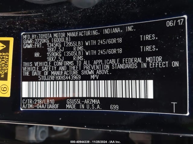 Toyota Highlander Xle 2017 5TDJZRFHXHS443969 Image 9