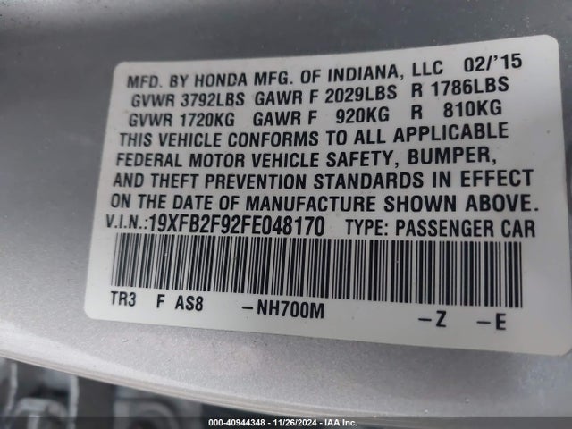 Honda Civic Ex-l 2015 19XFB2F92FE048170 Image 9