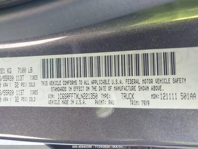 1C6SRFFTXLN221350 RAM 1500 Lone Star  4x4 5'7 Box