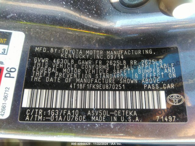 4T1BF1FK9EU870251 Toyota CAMRY L