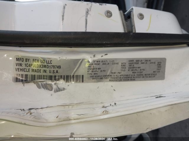 1C4PJLDX3MD179749 Jeep Cherokee Limited Fwd