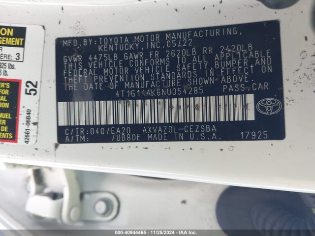 Toyota CAMRY SE 2022 4T1G11AK6NU054285 Image 9