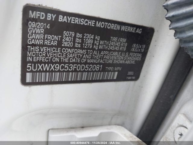 5UXWX9C53F0D52081 BMW X3 Xdrive28i