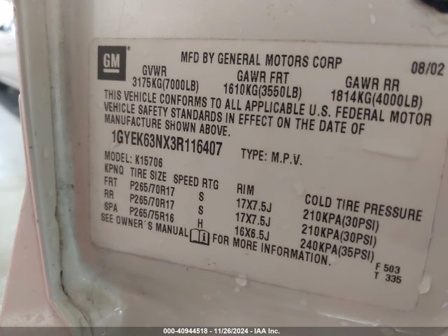 2003 CADILLAC ESCALADE 1GYEK63NX3R116407 Photo 8