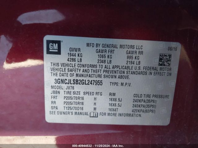 3GNCJLSB2GL247955 Chevrolet Trax Lt