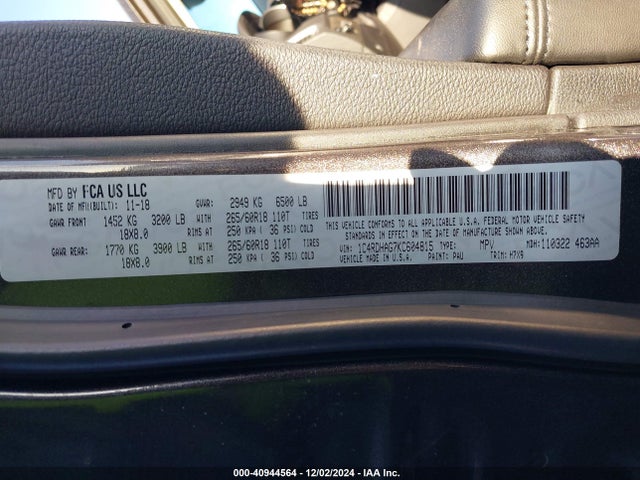 1C4RDHAG7KC604815 Dodge Durango Sxt Rwd