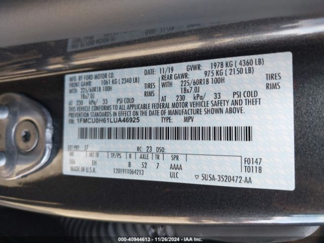 1FMCU0H61LUA46925 Ford ESCAPE SEL