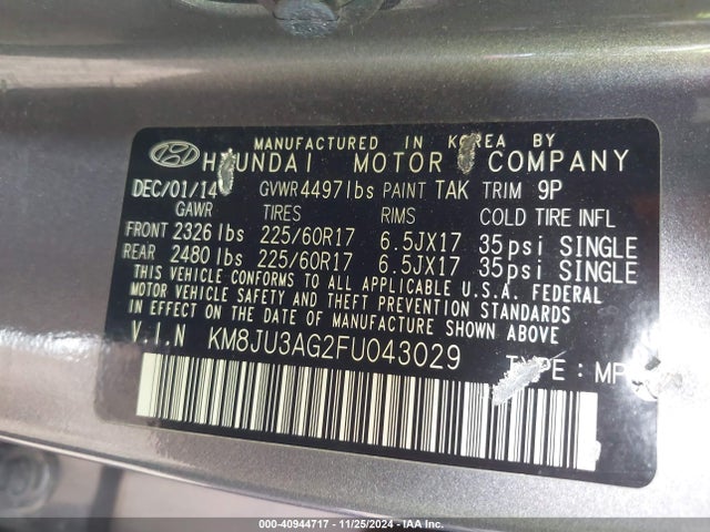 Hyundai TUCSON SE 2015 KM8JU3AG2FU043029 Image 9