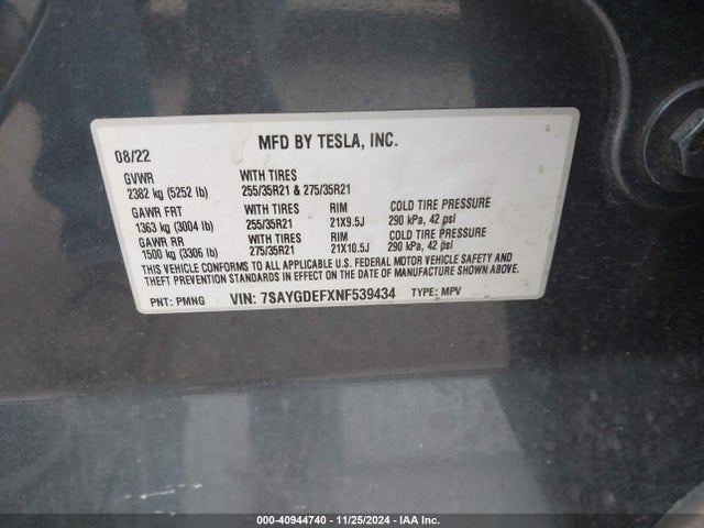 7SAYGDEFXNF539434 Tesla Model Y Performance Dual Motor All-wheel Drive