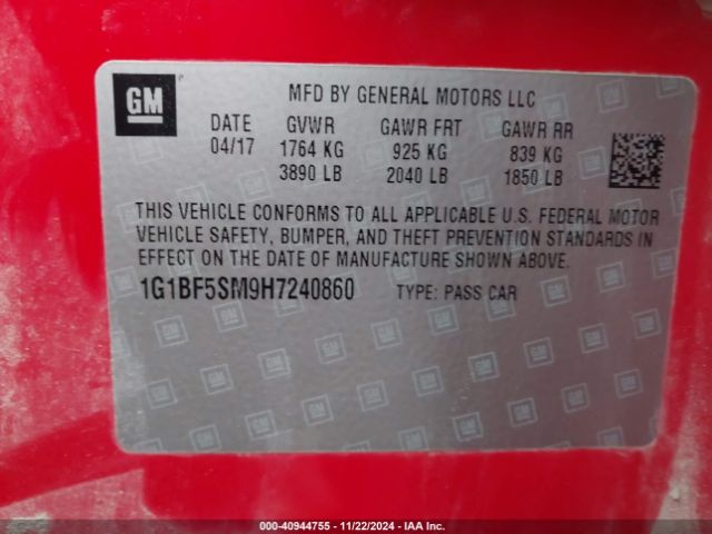 1G1BF5SM9H7240860 Chevrolet Cruze Premier Auto
