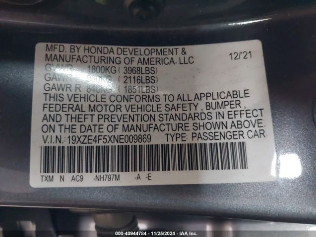 19XZE4F5XNE009869 Honda INSIGHT EX