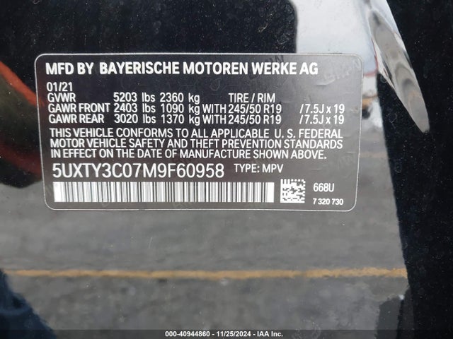 BMW X3 Sdrive30i 2021 5UXTY3C07M9F60958 Image 9