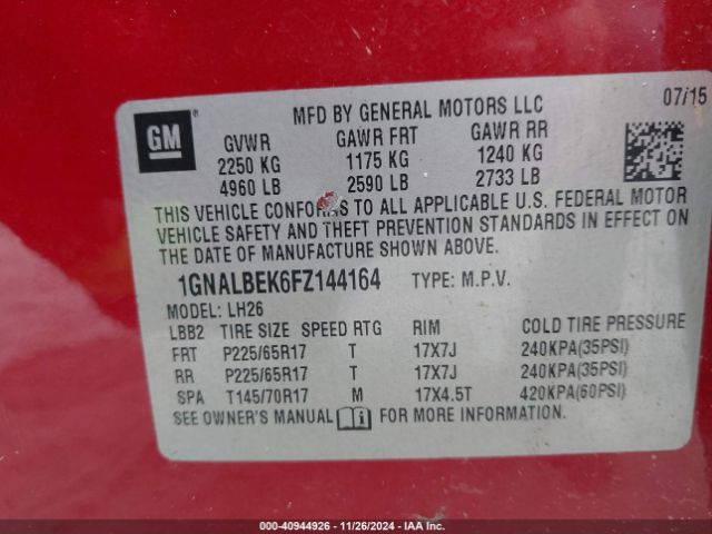 1GNALBEK6FZ144164 Chevrolet EQUINOX 1LT