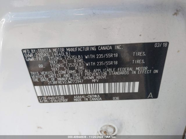 2T3RFREV2JW772947 Toyota Rav4 Adventure/xle