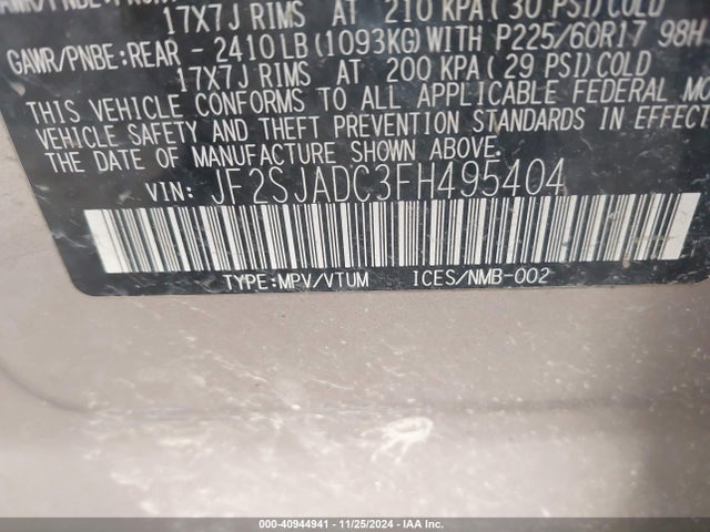 Subaru Forester 2.5i Premium 2015 JF2SJADC3FH495404 Image 9
