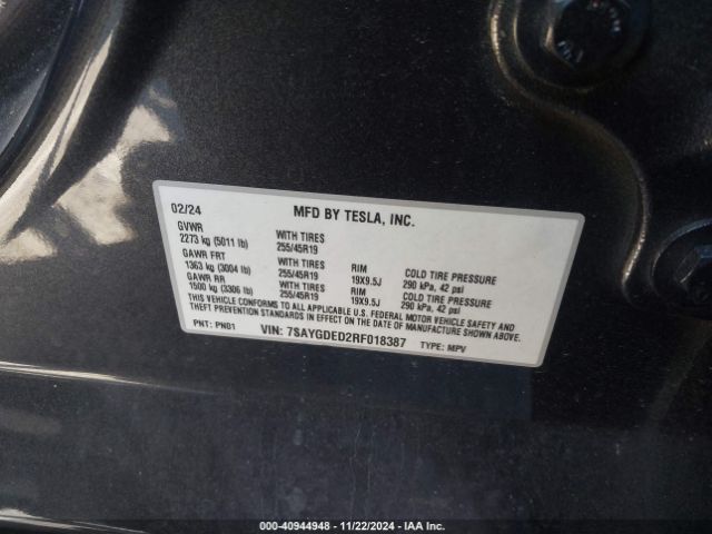 7SAYGDED2RF018387 Tesla Model Y Long Range Dual Motor All-wheel Drive/rwd