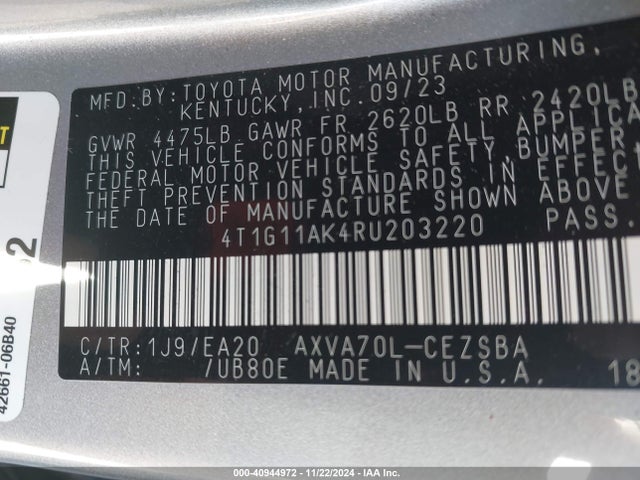 Toyota CAMRY SE 2024 4T1G11AK4RU203220 Image 9