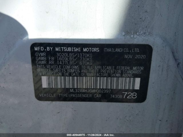 2021 MITSUBISHI MIRAGE ML32AWHJ6MH002397 Photo 8