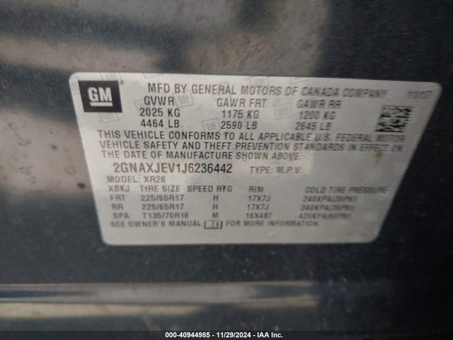 Chevrolet EQUINOX LT 2018 2GNAXJEV1J6236442 Image 9