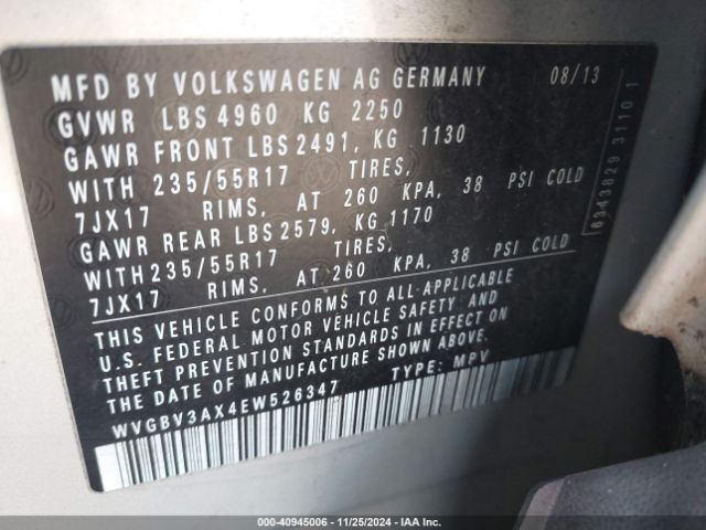 WVGBV3AX4EW526347 Volkswagen TIGUAN SE
