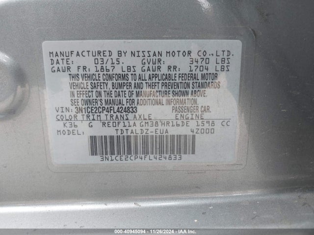 Nissan Versa Note Sv 2015 3N1CE2CP4FL424833 Image 9