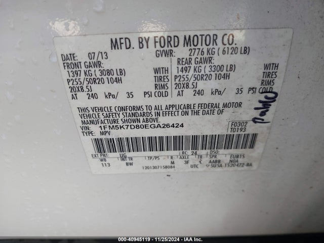 Ford EXPLORER XLT 2014 1FM5K7D80EGA26424 Image 9