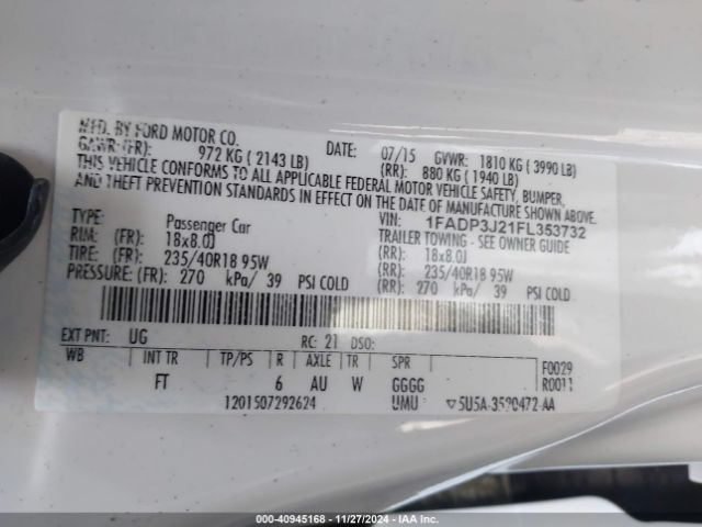 1FADP3J21FL353732 Ford Focus Titanium