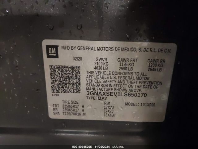 3GNAXSEV1LS650170 Chevrolet Equinox Awd Ls