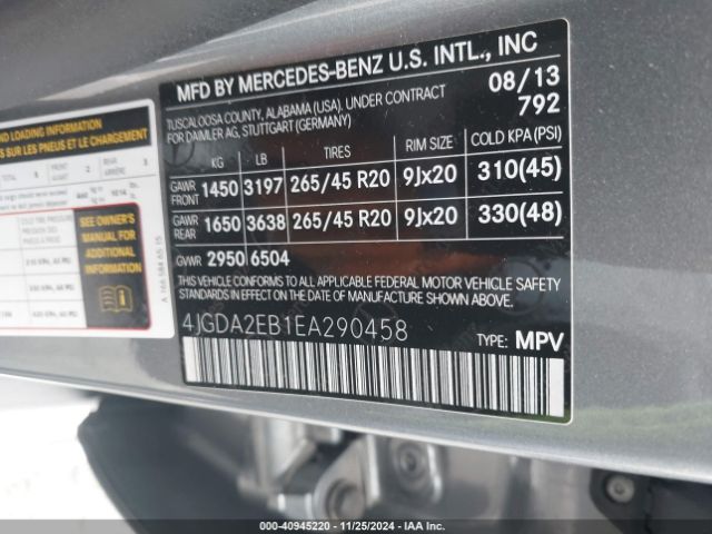 4JGDA2EB1EA290458 Mercedes-Benz Ml 350 Bluetec 4matic