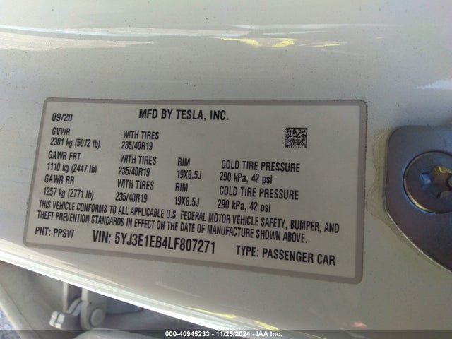 2020 TESLA MODEL 3 5YJ3E1EB4LF807271 Photo 8