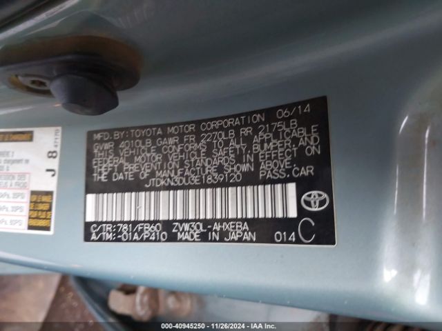JTDKN3DU3E1839120 Toyota Prius