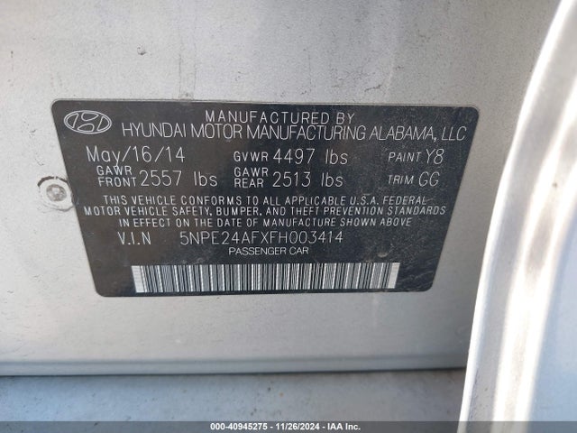 Hyundai SONATA SE 2015 5NPE24AFXFH003414 Image 9