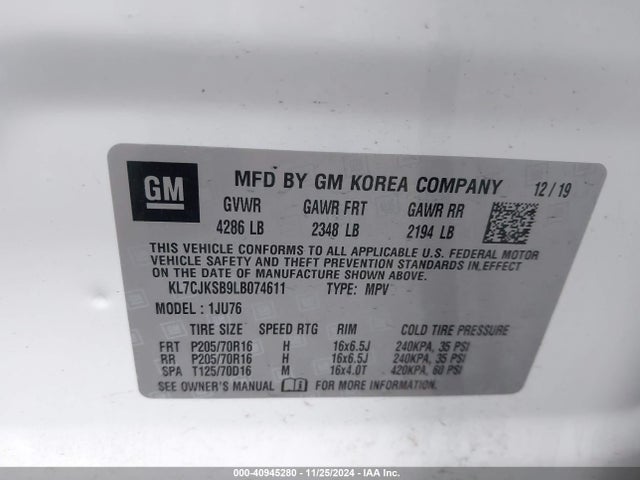 Chevrolet Trax Fwd Ls 2020 KL7CJKSB9LB074611 Image 9