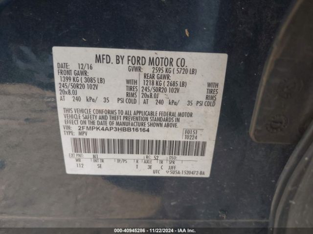 2FMPK4AP3HBB16164 Ford EDGE SPORT