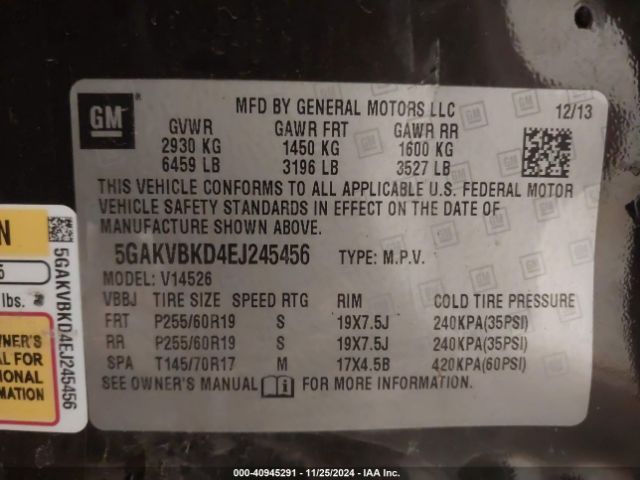 5GAKVBKD4EJ245456 Buick Enclave Leather