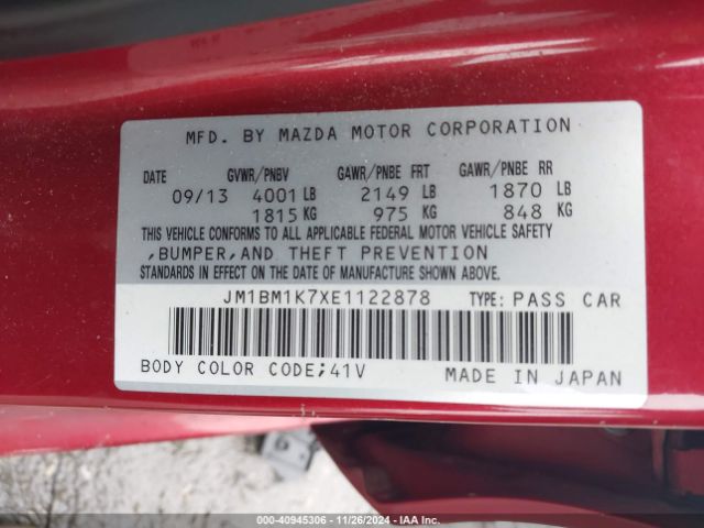 JM1BM1K7XE1122878 Mazda Mazda3 I Sport