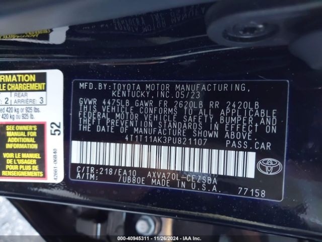 4T1T11AK3PU821107 Toyota CAMRY SE