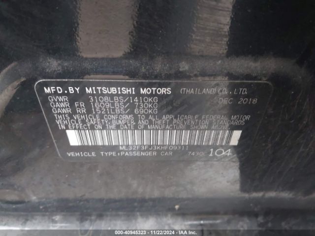 ML32F3FJ3KHF09311 Mitsubishi Mirage G4 Es