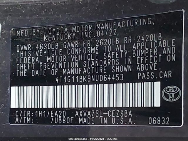 4T1G11BK9NU064453 Toyota Camry Se Awd