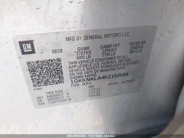 1GKKNKLA4KZ152084 GMC Acadia Sle-1