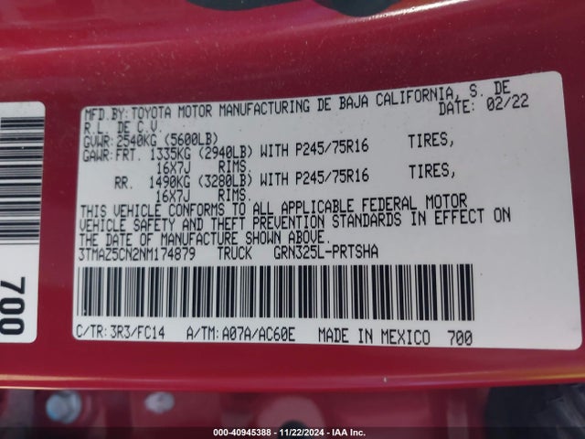 Toyota Tacoma Sr5 V6 2022 3TMAZ5CN2NM174879 Image 9