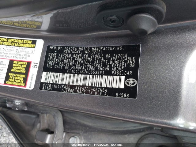 Toyota CAMRY LE 2021 4T1C11AK7MU553691 Image 9