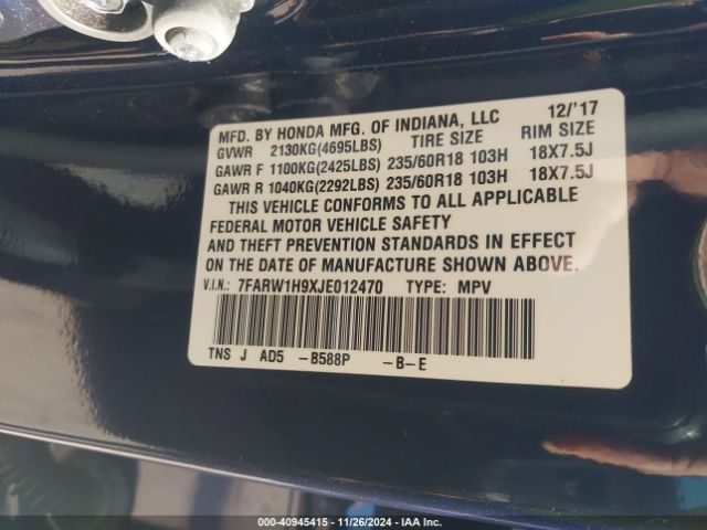 7FARW1H9XJE012470 Honda Cr-v Touring