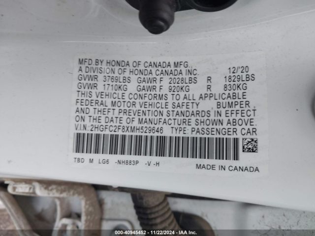 2021 HONDA CIVIC 2HGFC2F8XMH529646 Photo 8