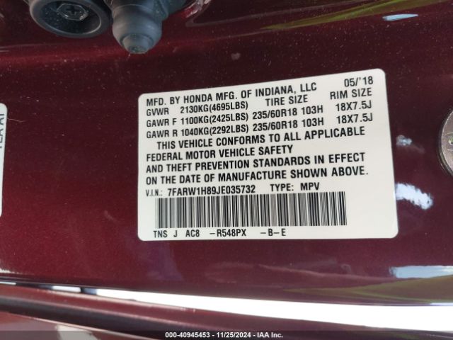 7FARW1H89JE035732 Honda Cr-v Ex-l/ex-l Navi